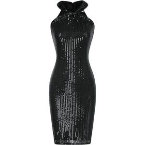 Women Sleeveless Sparkly Glitter Halter Dress Bodycon Mini Club Dresses